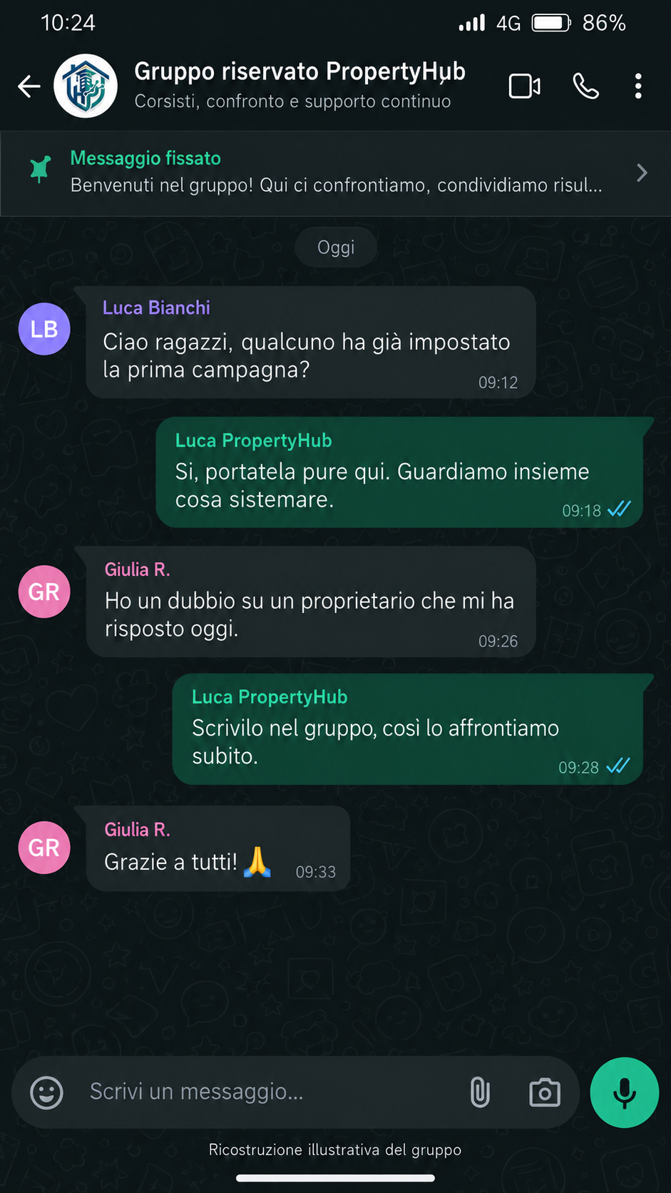 Screen gruppo riservato PropertyHub su WhatsApp
