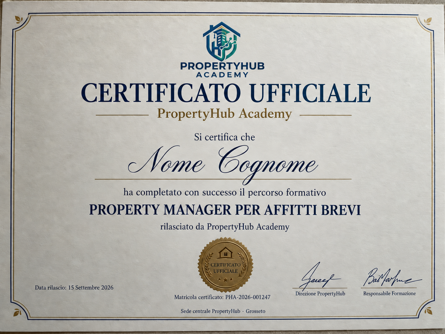 Certificato PropertyHub Academy